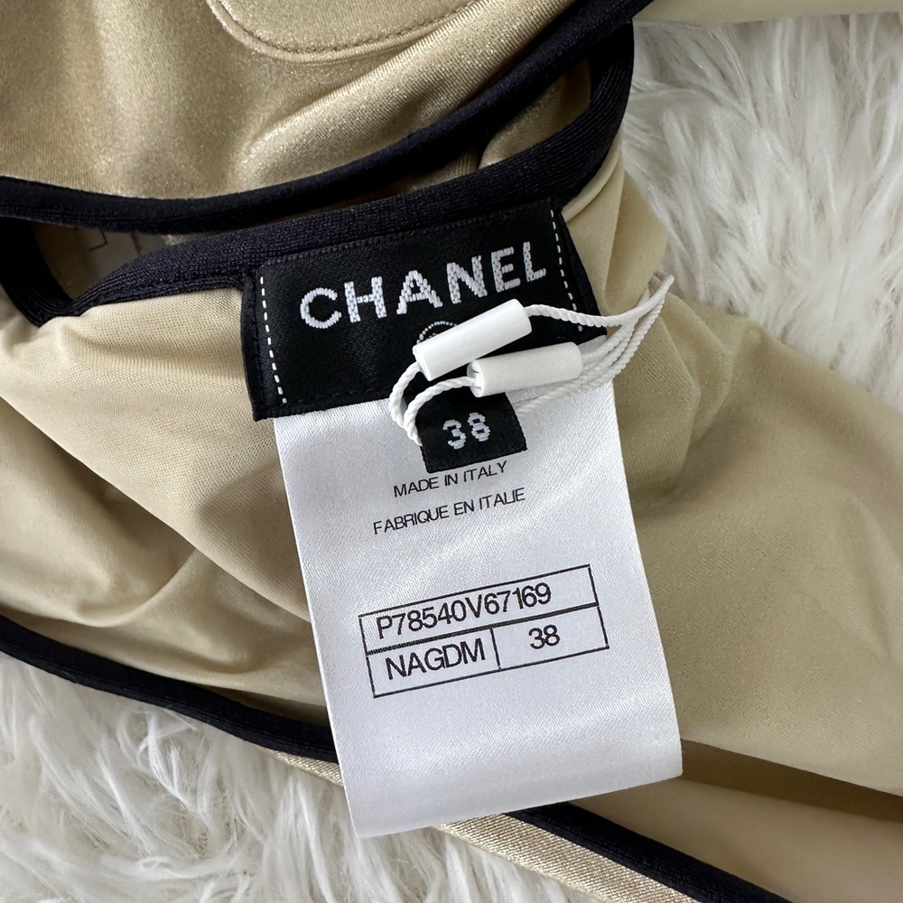 CHANEL Gold Metallic Swimsuit with Black Trim - Picture 5 of 6